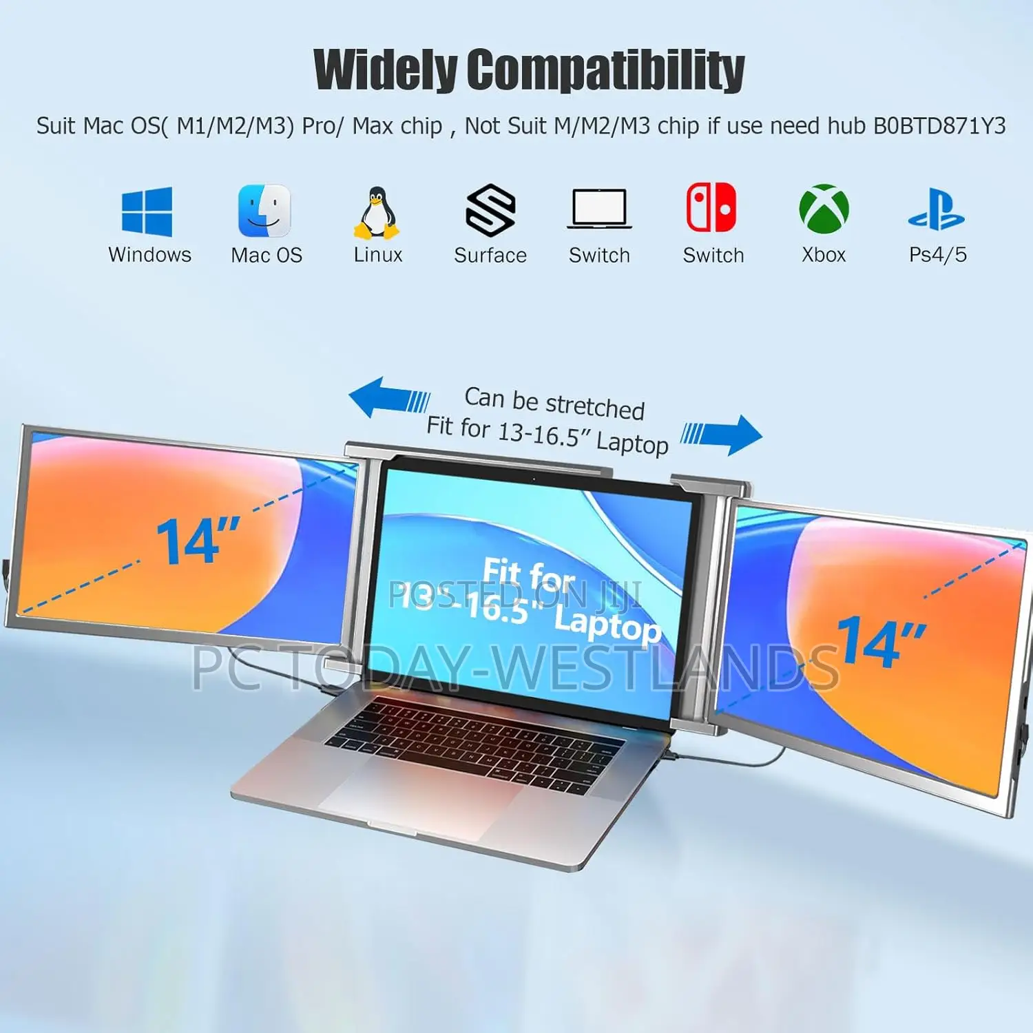 FHH Laptop Screen Extender 14" FHD 1080p Triple Monitor