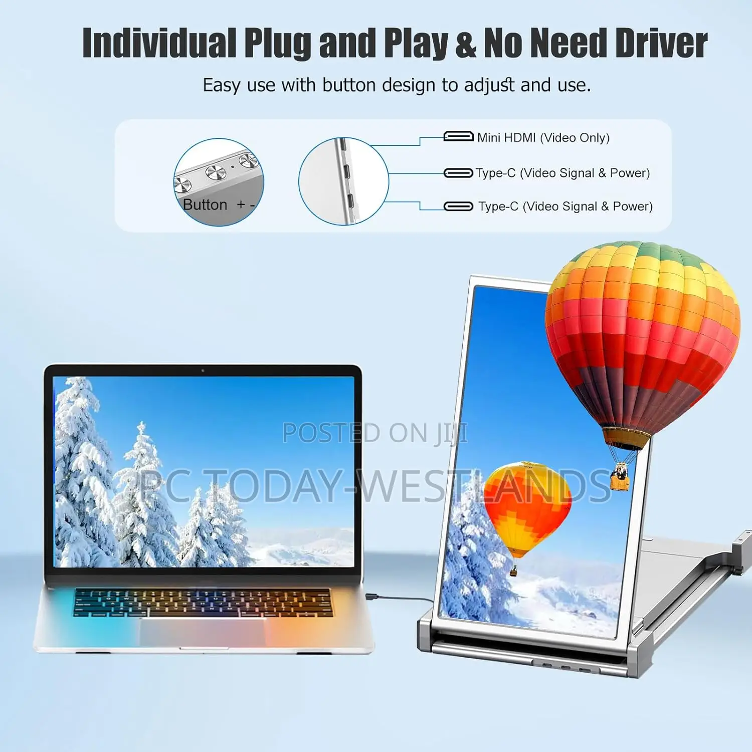 FHH Laptop Screen Extender 14" FHD 1080p Triple Monitor