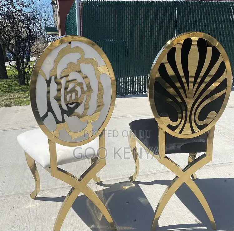 Outdoor Event Chair; Round Back Leather Chair With Golden X Legs