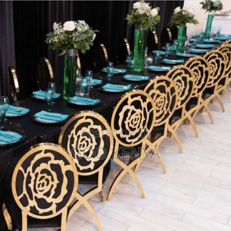 Outdoor Event Chair; Round Back Leather Chair With Golden X Legs