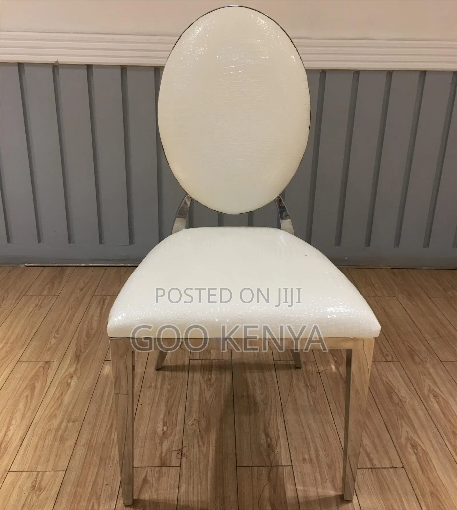 Garden Chair; White Leather Accent Chair With Gold Finish