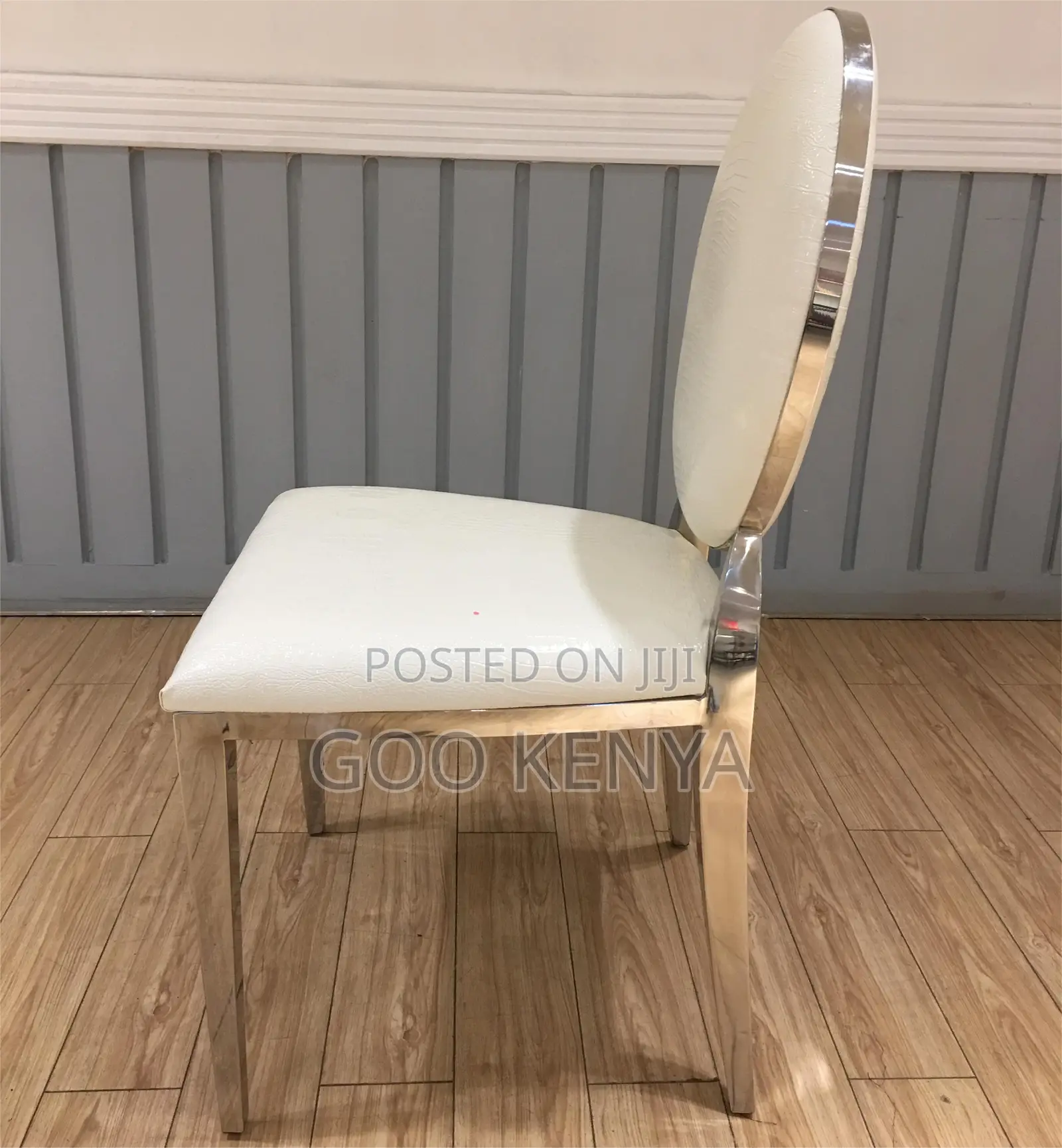 Garden Chair; White Leather Accent Chair With Gold Finish
