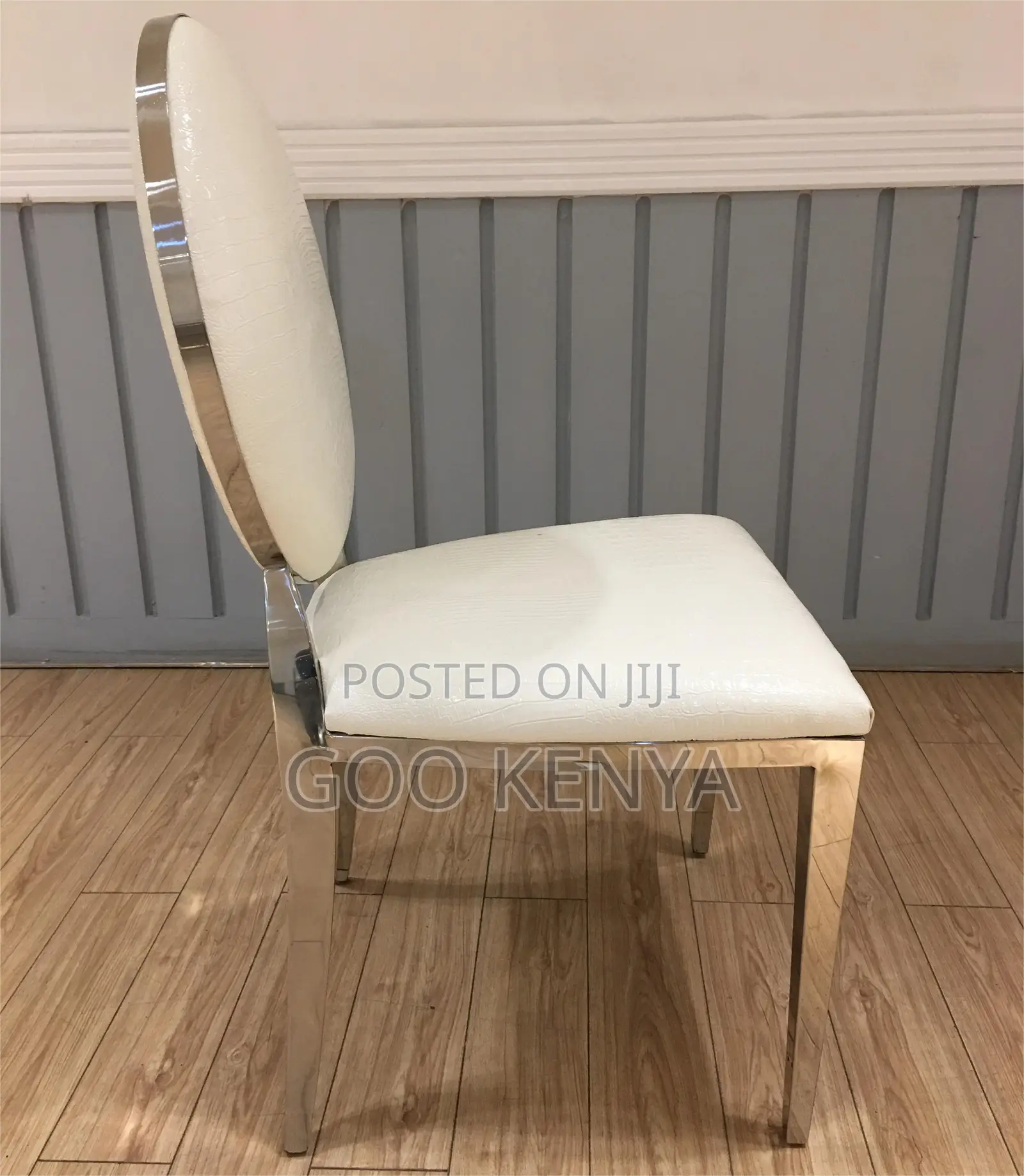 Garden Chair; White Leather Accent Chair With Gold Finish