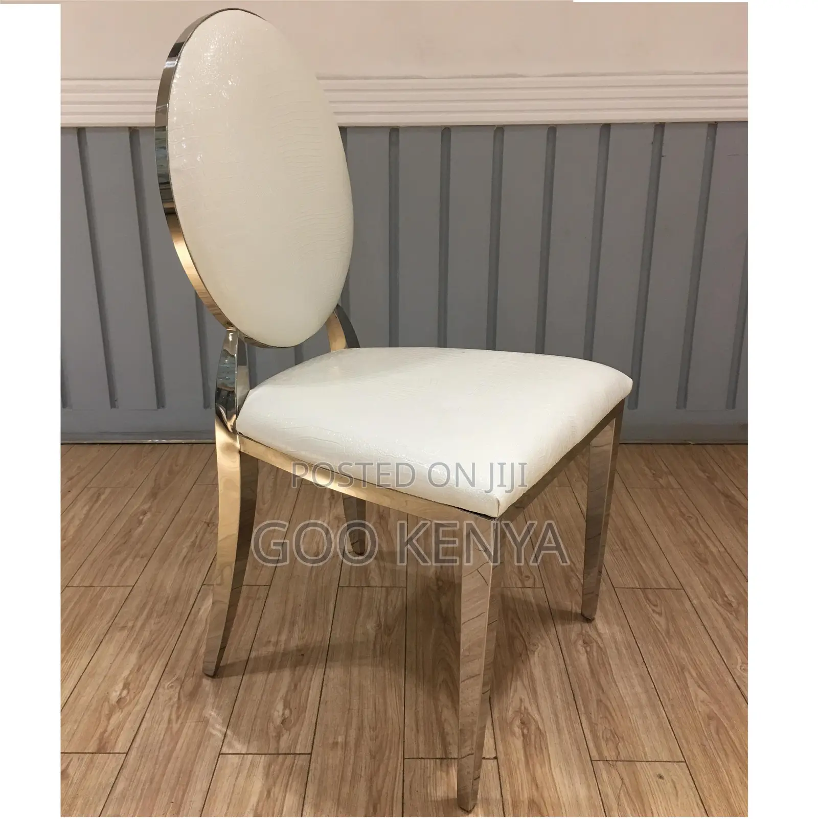 Garden Chair; White Leather Accent Chair With Gold Finish