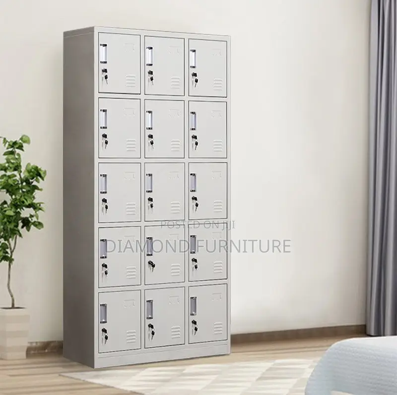 Durable 15-Locker Metallic Office Filing Cabinet Unit