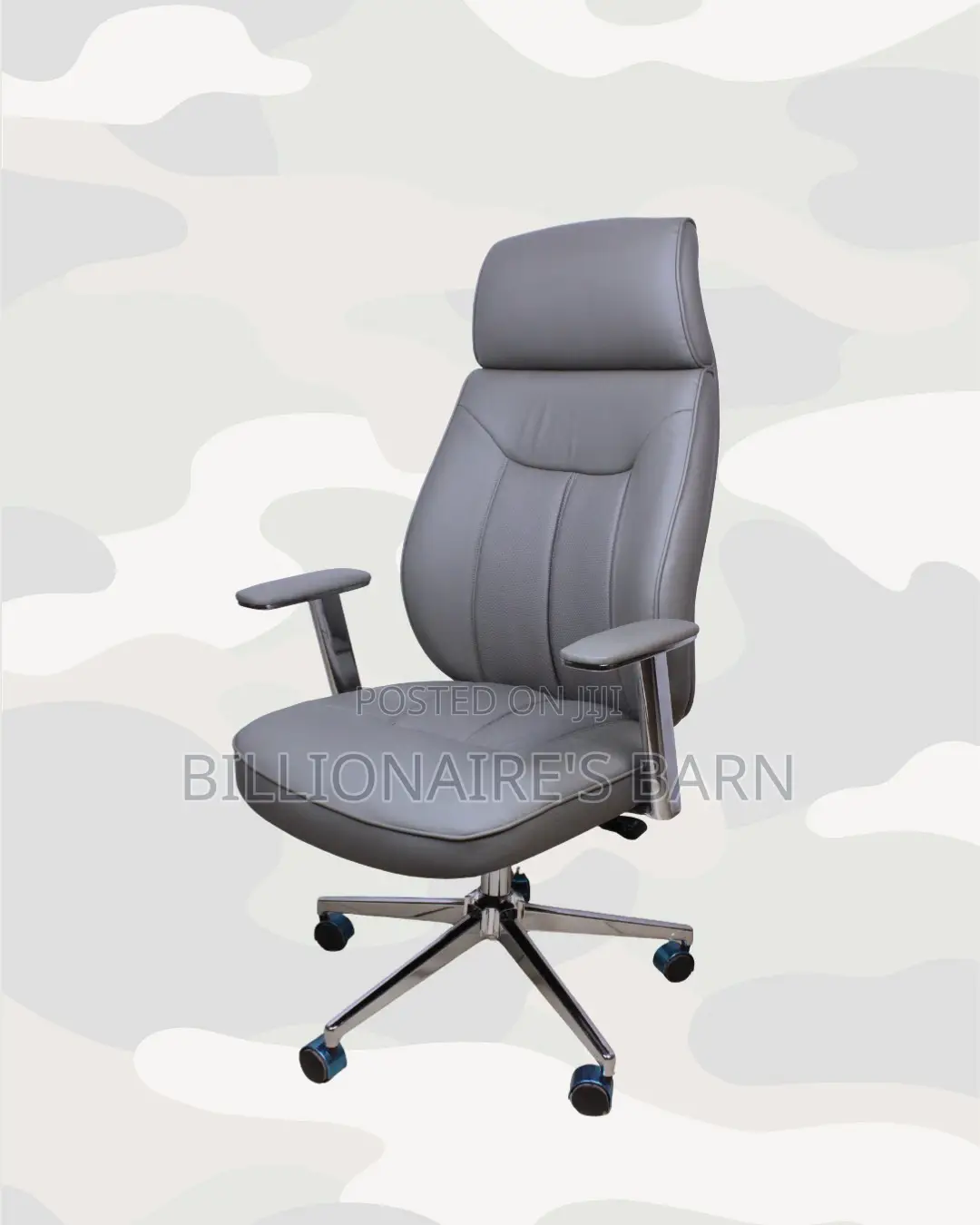 Modern Grey Executive Leather Office Chair — Smooth-rolling Mobility