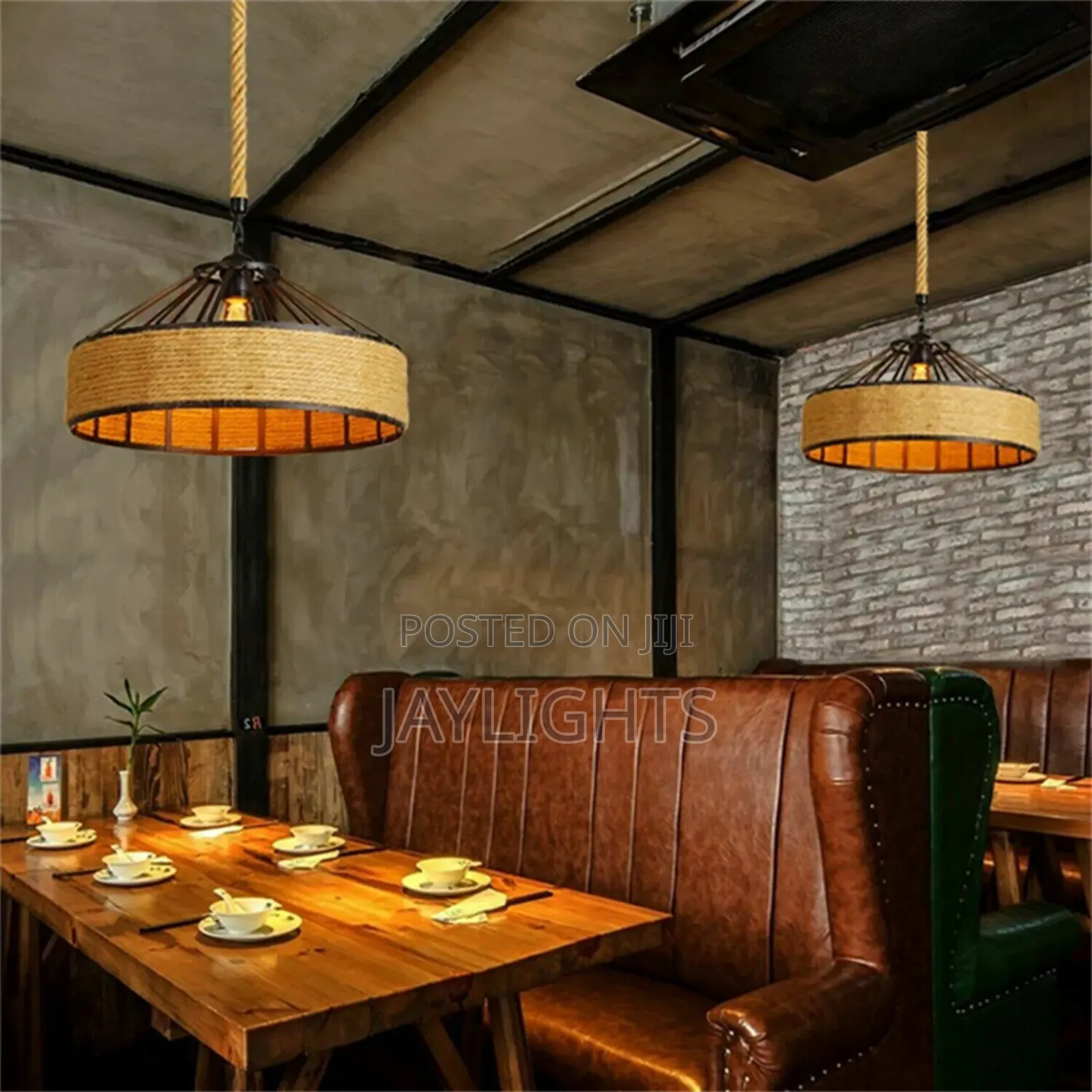 Ceiling Light Hemp Rope Pendant Lamp Retro Style Chandelier