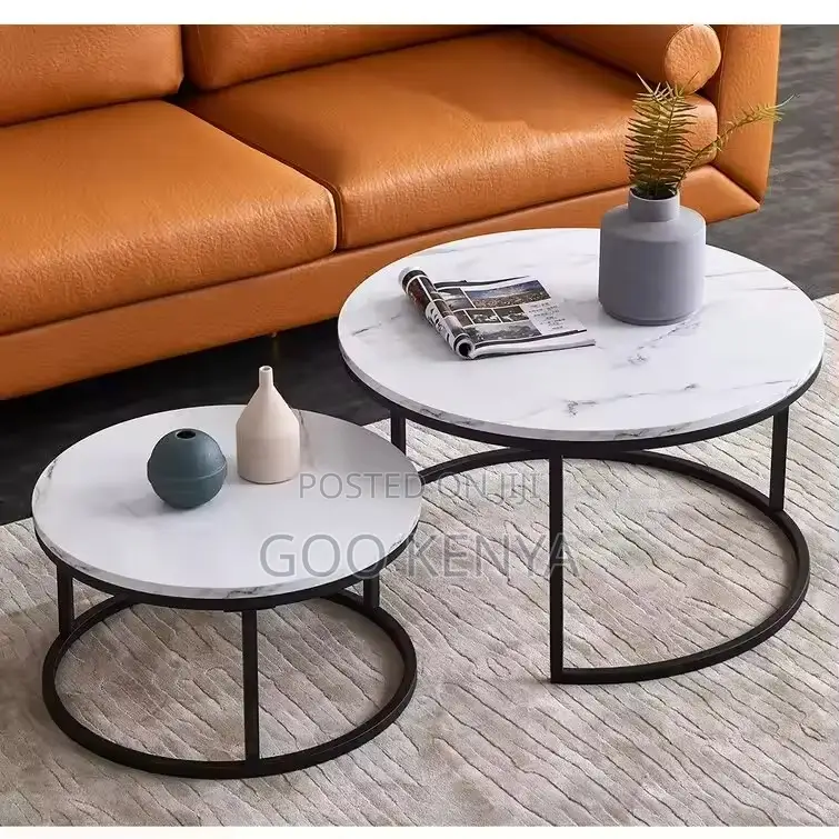 Home Table; Nordic-Inspired Marble-Top Metal Living Room Table