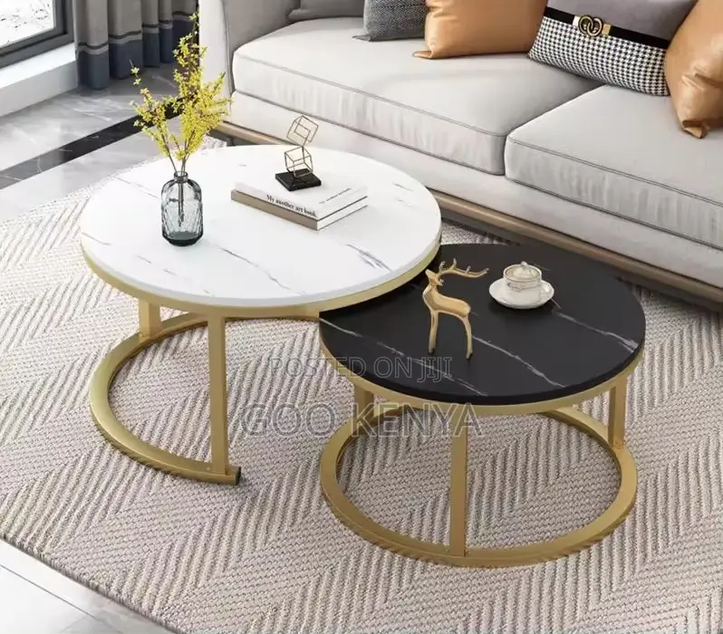 Home Table; Nordic-Inspired Marble-Top Metal Living Room Table