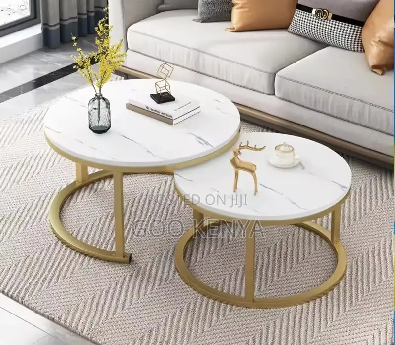 Home Table; Nordic-Inspired Marble-Top Metal Living Room Table