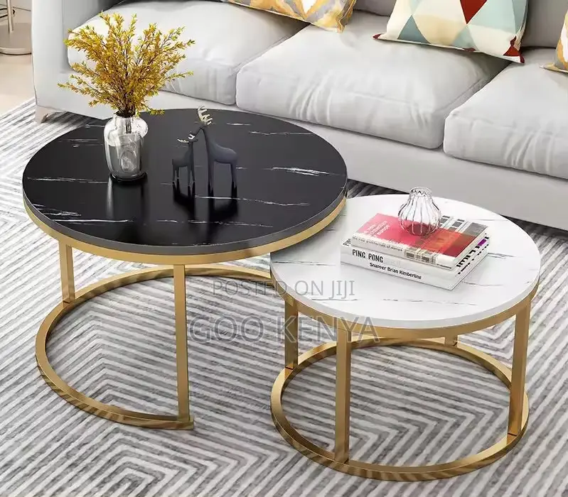 Home Table; Nordic-Inspired Marble-Top Metal Living Room Table