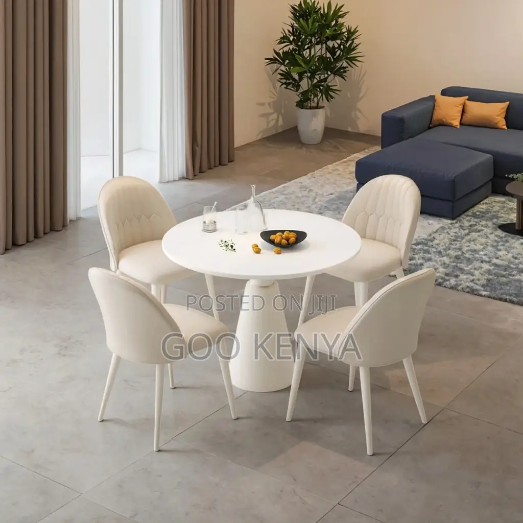 Home Dining Set; 4-Person Marble Top Dining Set With Leather Seating