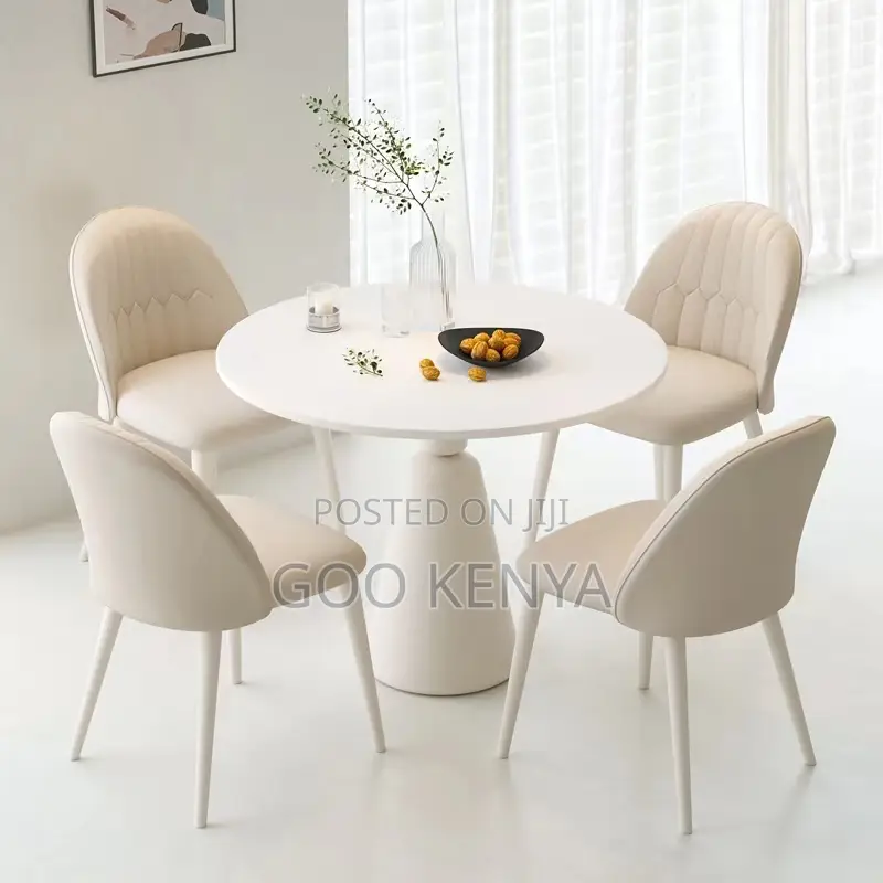 Home Dining Set; 4-Person Marble Top Dining Set With Leather Seating