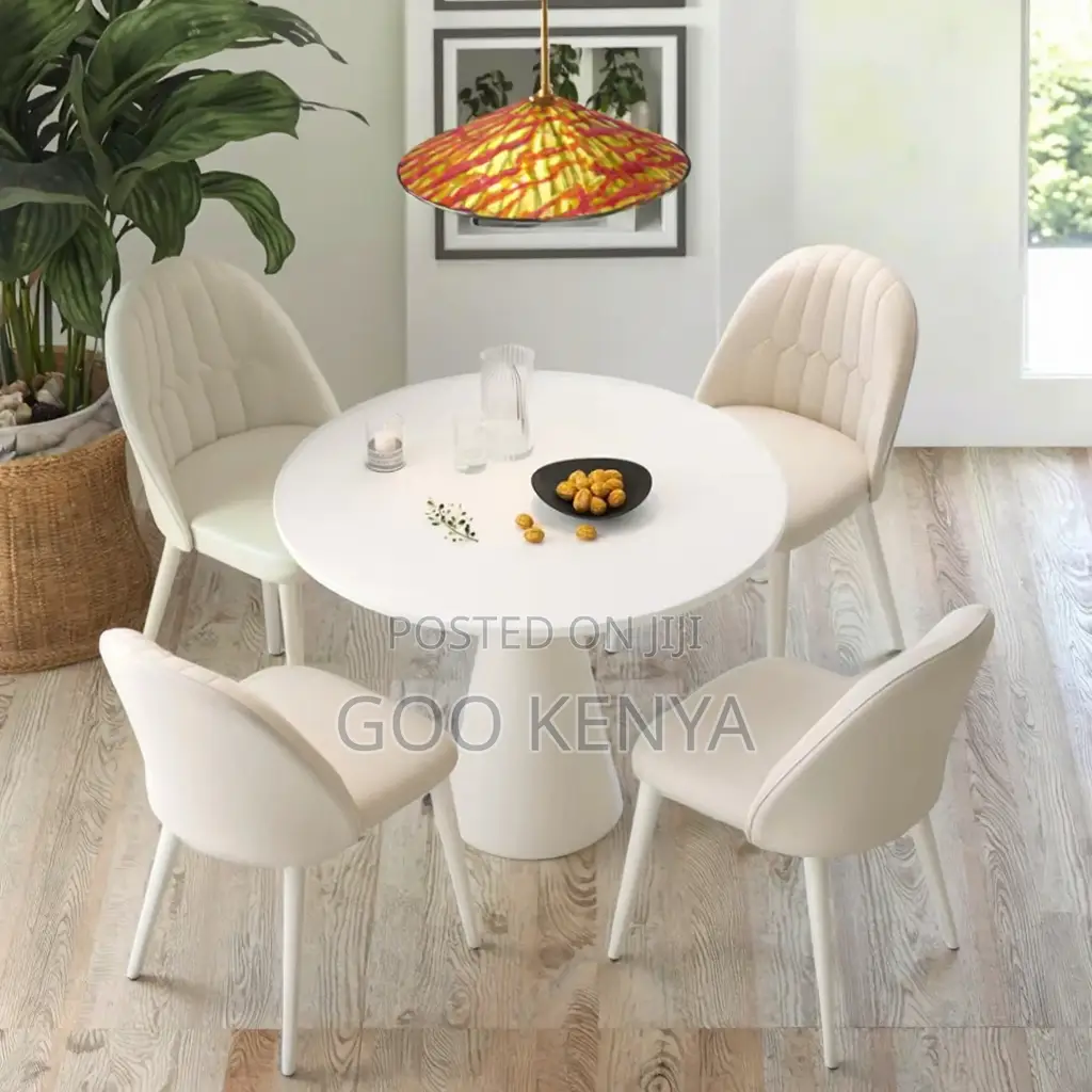 Home Dining Set; 4-Person Marble Top Dining Set With Leather Seating