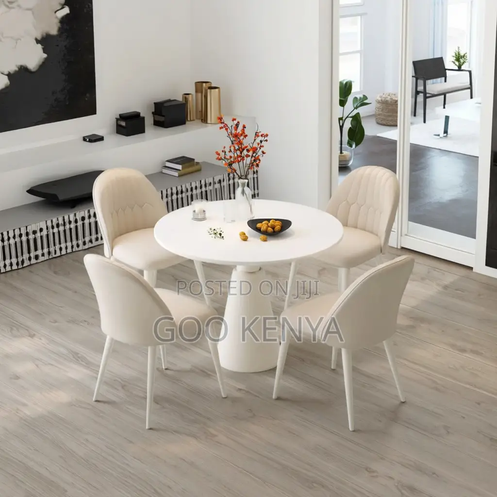 Home Dining Set; 4-Person Marble Top Dining Set With Leather Seating