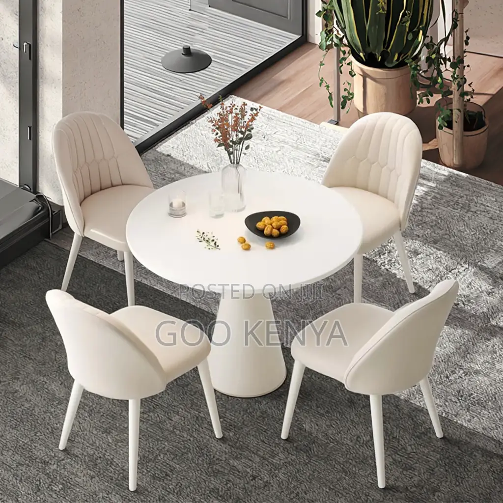 Home Dining Set; 4-Person Marble Top Dining Set With Leather Seating