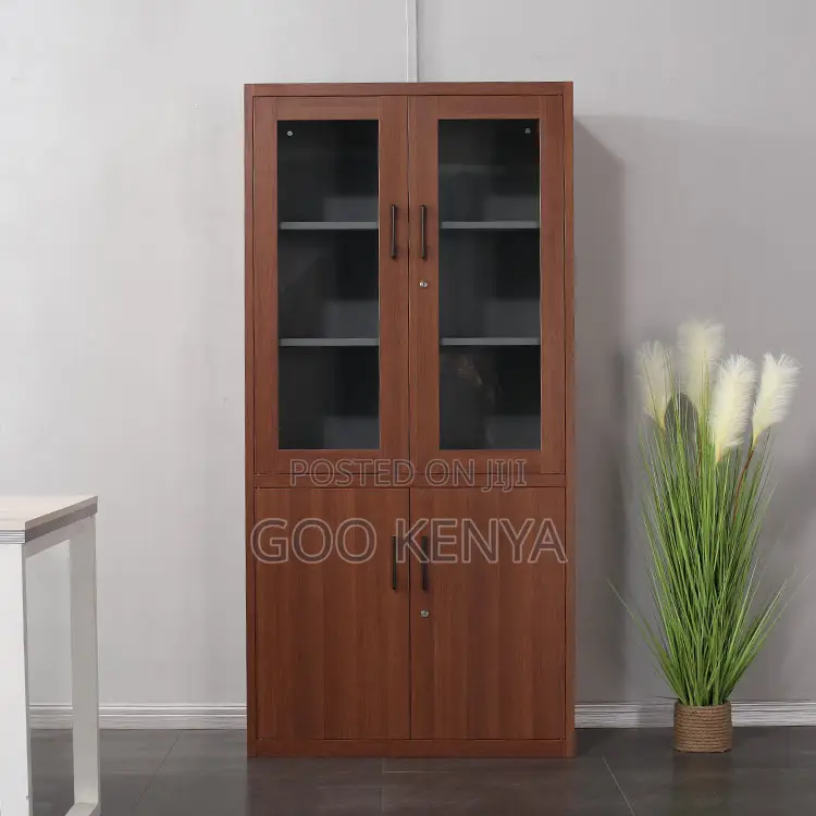 Office Cabinet; Office File Cabinet With Wood Base and Glass Top Doors