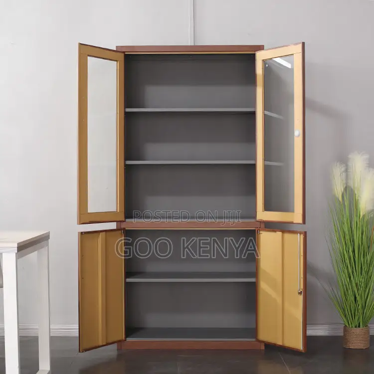 Office Cabinet; Office File Cabinet With Wood Base and Glass Top Doors