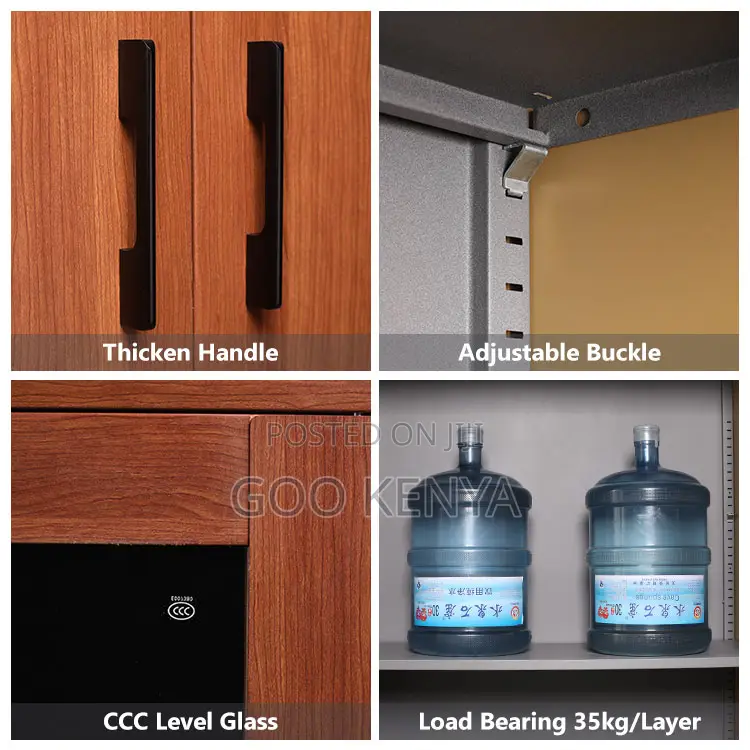 Office Cabinet; Office File Cabinet With Wood Base and Glass Top Doors