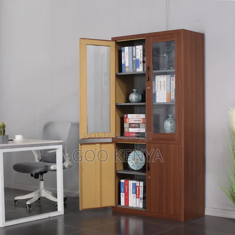 Office Cabinet; Office File Cabinet With Wood Base and Glass Top Doors