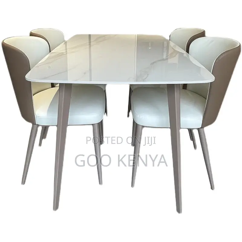 Home Dining Set; 4-Person Sleek Dining Set With Rectangular Marble Top