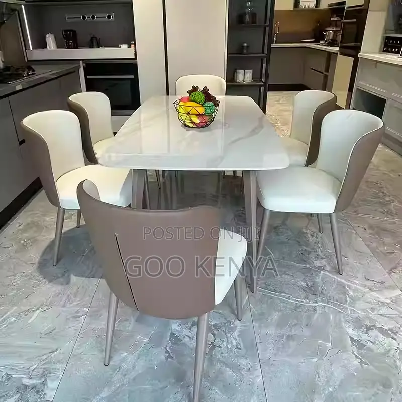 Home Dining Set; 4-Person Sleek Dining Set With Rectangular Marble Top