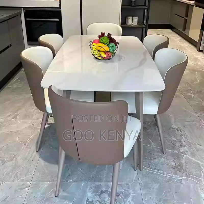 Home Dining Set; 4-Person Sleek Dining Set With Rectangular Marble Top