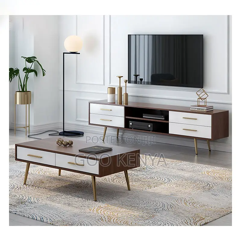Home Cabinet Set; Living Room Tv Stand Coffee Table With Wooden Finish