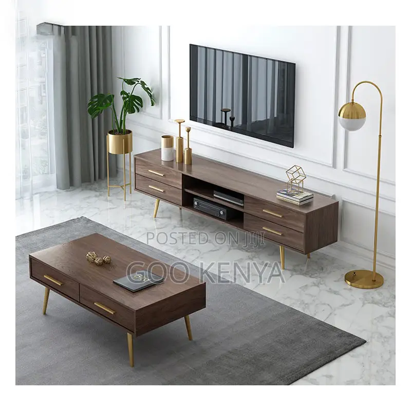 Home Cabinet Set; Living Room Tv Stand Coffee Table With Wooden Finish