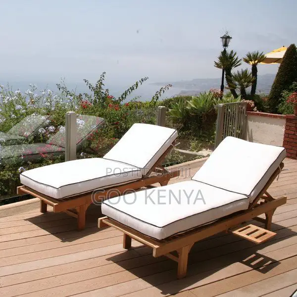 Outdoor Lounge Chair; Poolside Teak Sunbed With Adjustable Backrest