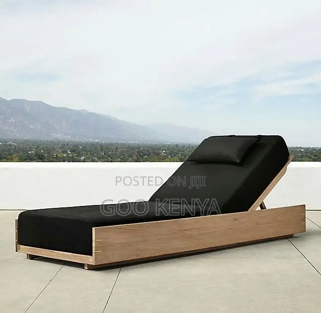 Outdoor Lounge Chair; Poolside Teak Sunbed With Adjustable Backrest