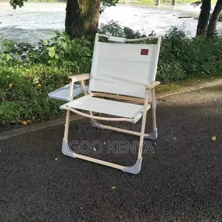 Outdoor Chair; Folding Aluminum Camping Chair With Wood Grain Finish