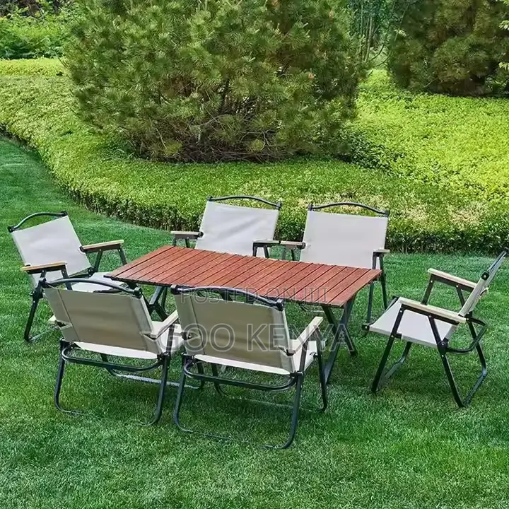 Outdoor Chair; Folding Aluminum Camping Chair With Wood Grain Finish