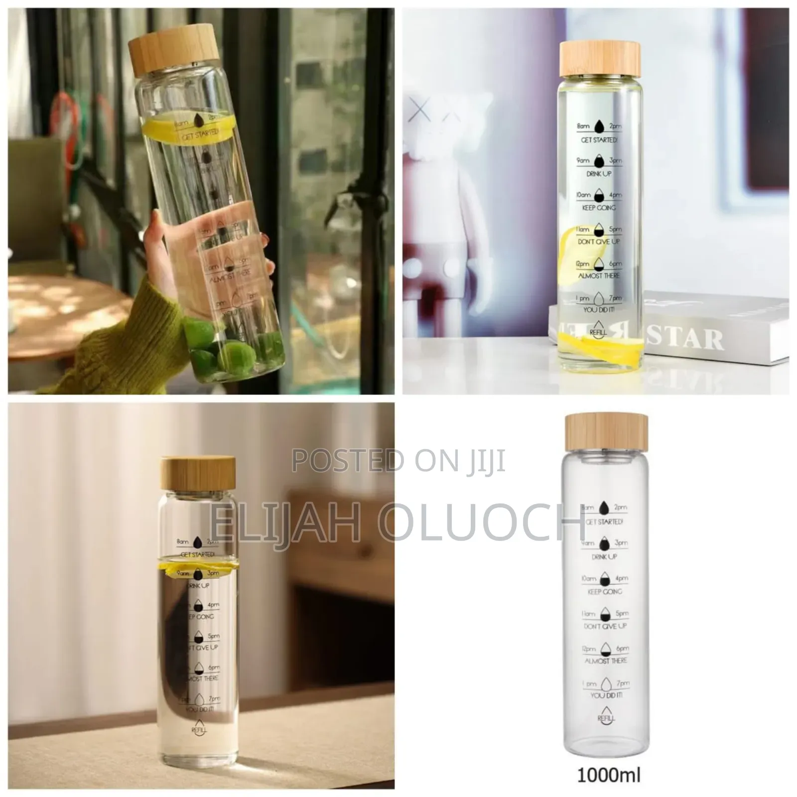 Motivational Time Marker Borosilicate Bottle With Bamboo Lid
