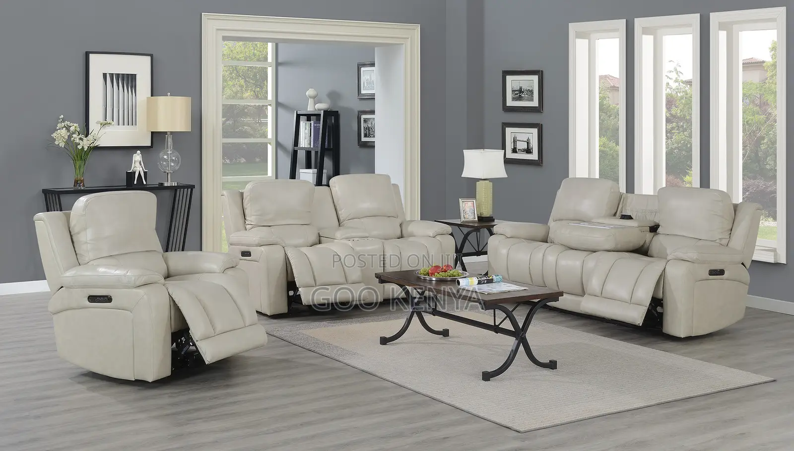 Home Sofas; 5-Seater Home Theater Leather Recliner Sofa Set