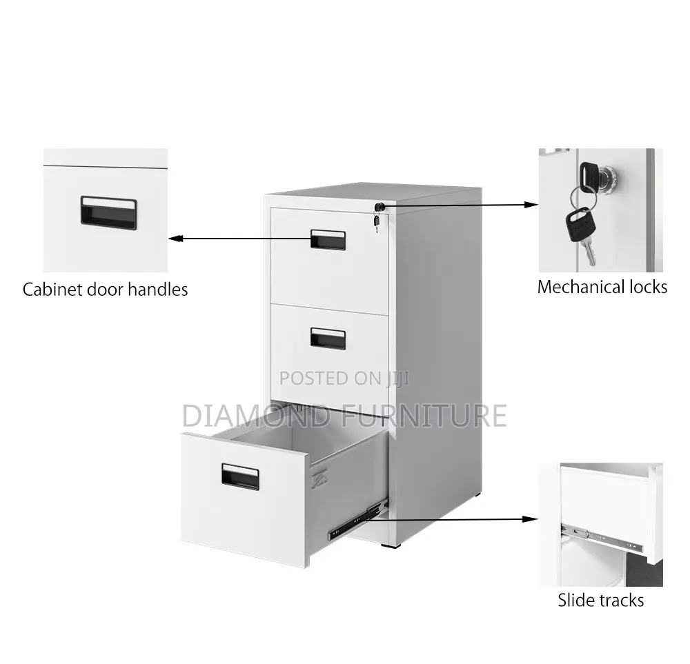 Durable 3-Drawer Metallic Office Filing Cabinet Unit