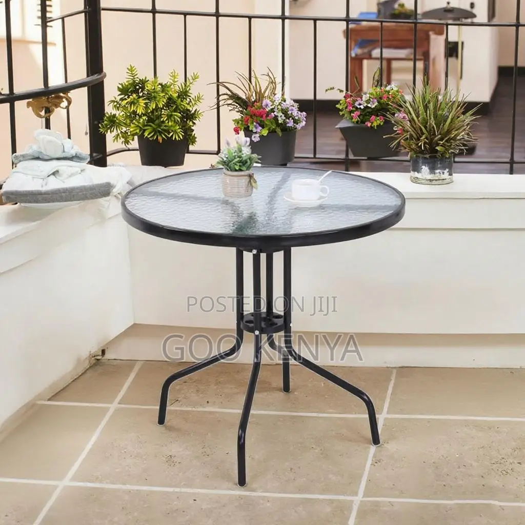 Home Table; Outdoor Tempered Glass Round Garden Table