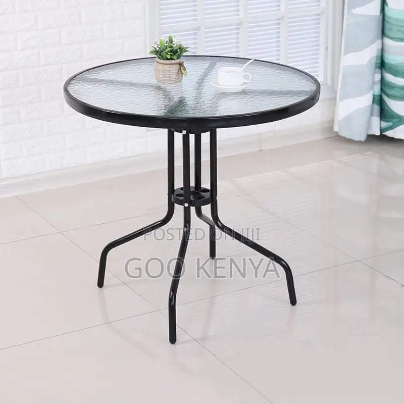 Home Table; Outdoor Tempered Glass Round Garden Table