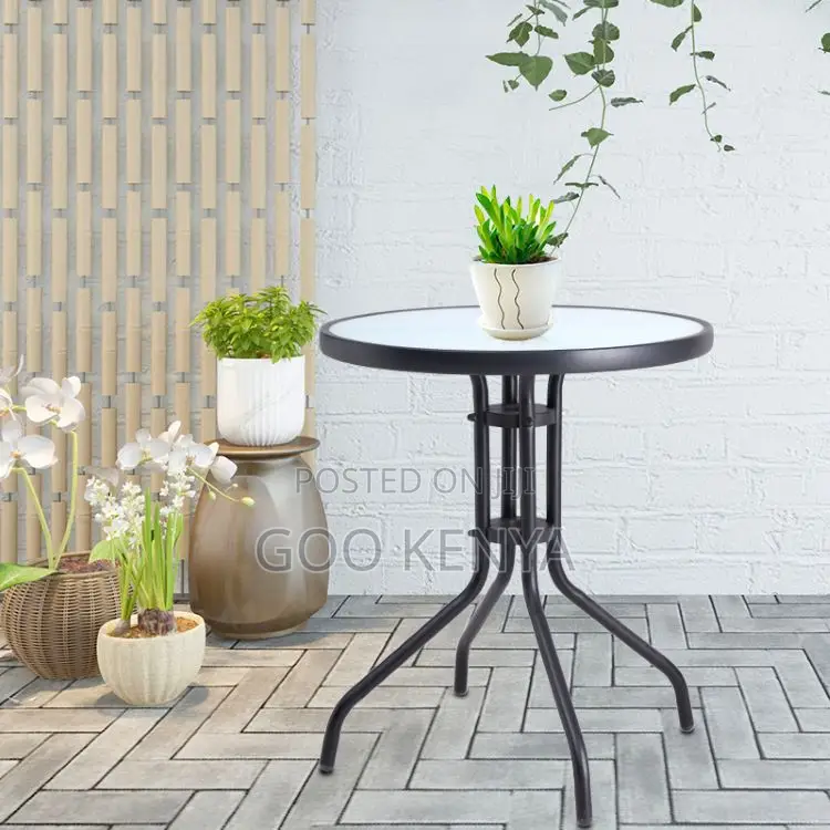 Home Table; Outdoor Tempered Glass Round Garden Table