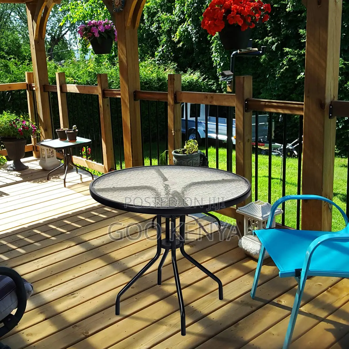 Home Table; Outdoor Tempered Glass Round Garden Table