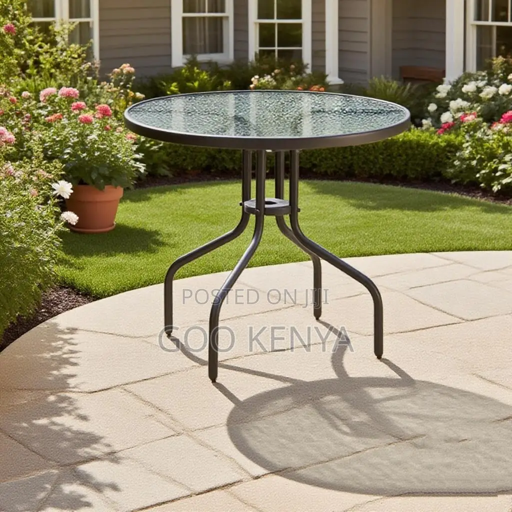 Home Table; Outdoor Tempered Glass Round Garden Table