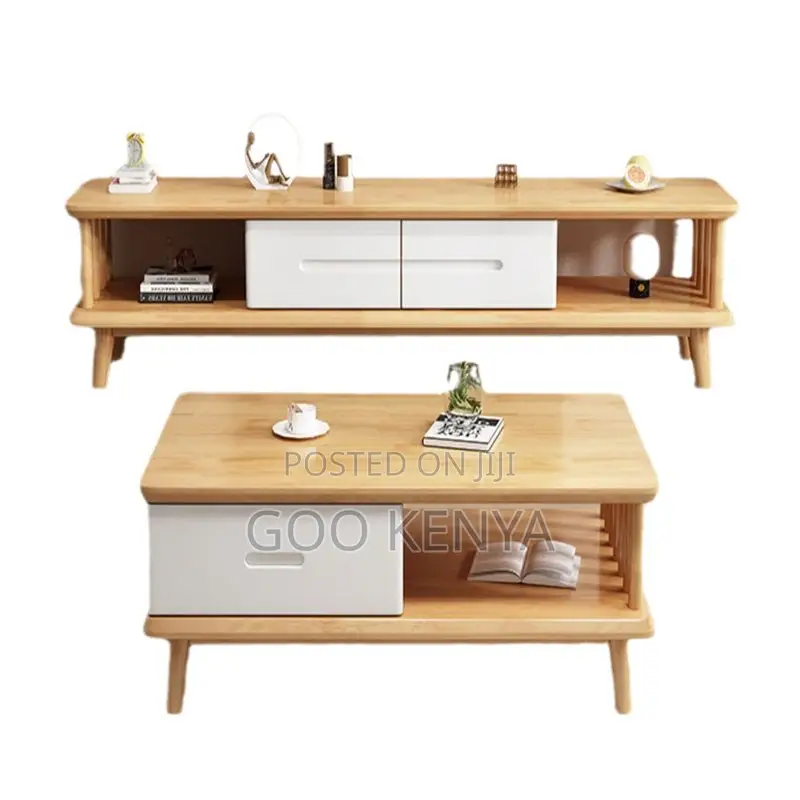 Home Tv Cabinet Set; Nordic-Style Tv Stand and Center Table Combo