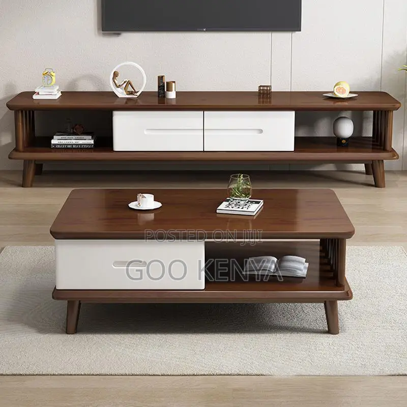 Home Tv Cabinet Set; Nordic-Style Tv Stand and Center Table Combo