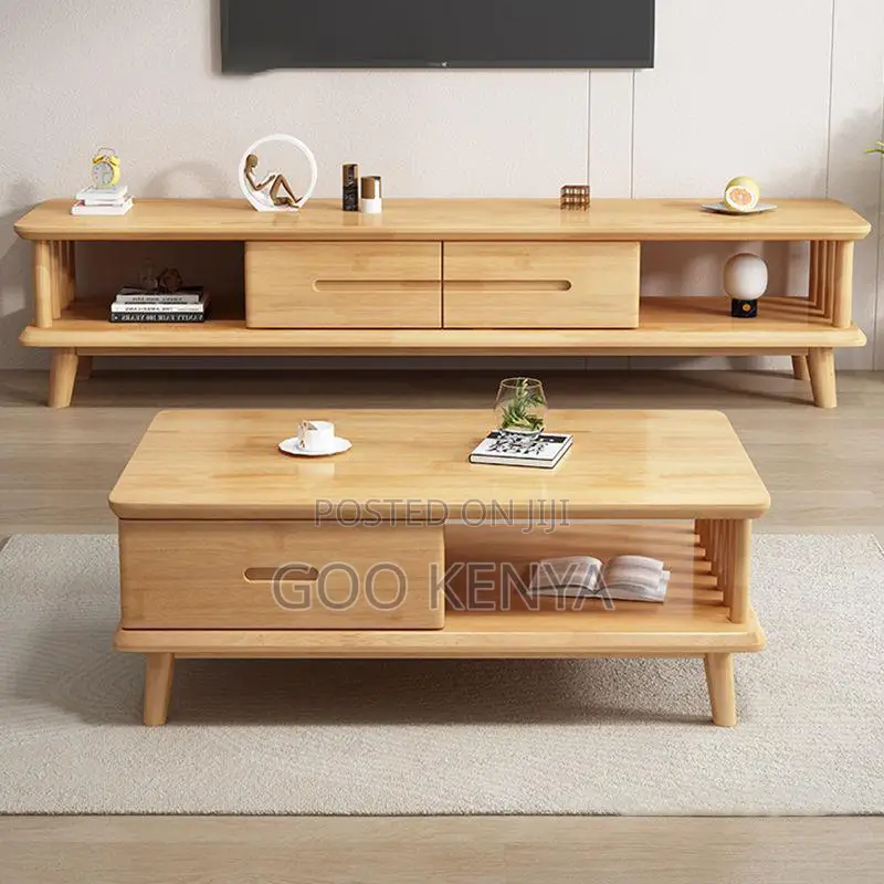 Home Tv Cabinet Set; Nordic-Style Tv Stand and Center Table Combo