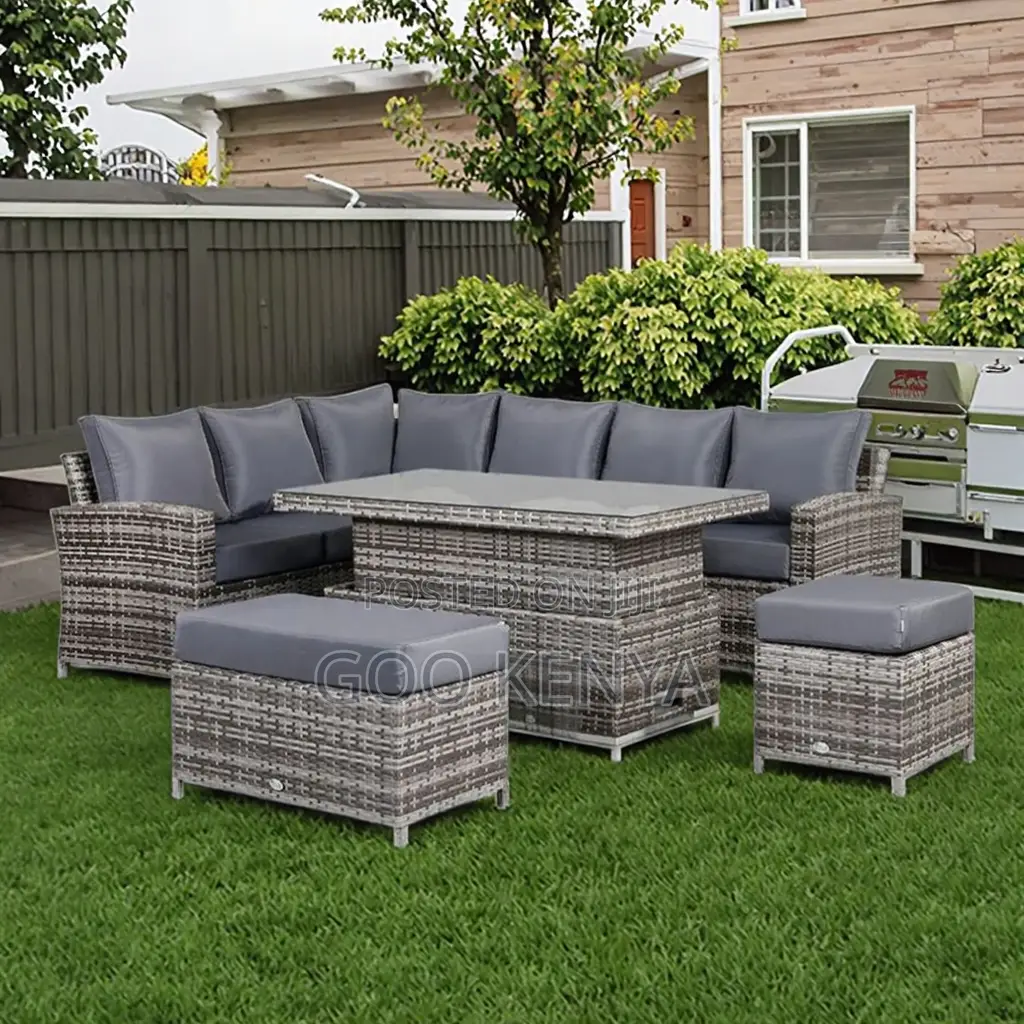 Outdoor Sofa; L-Shaped Fabric Rattan Corner Patio Sofa