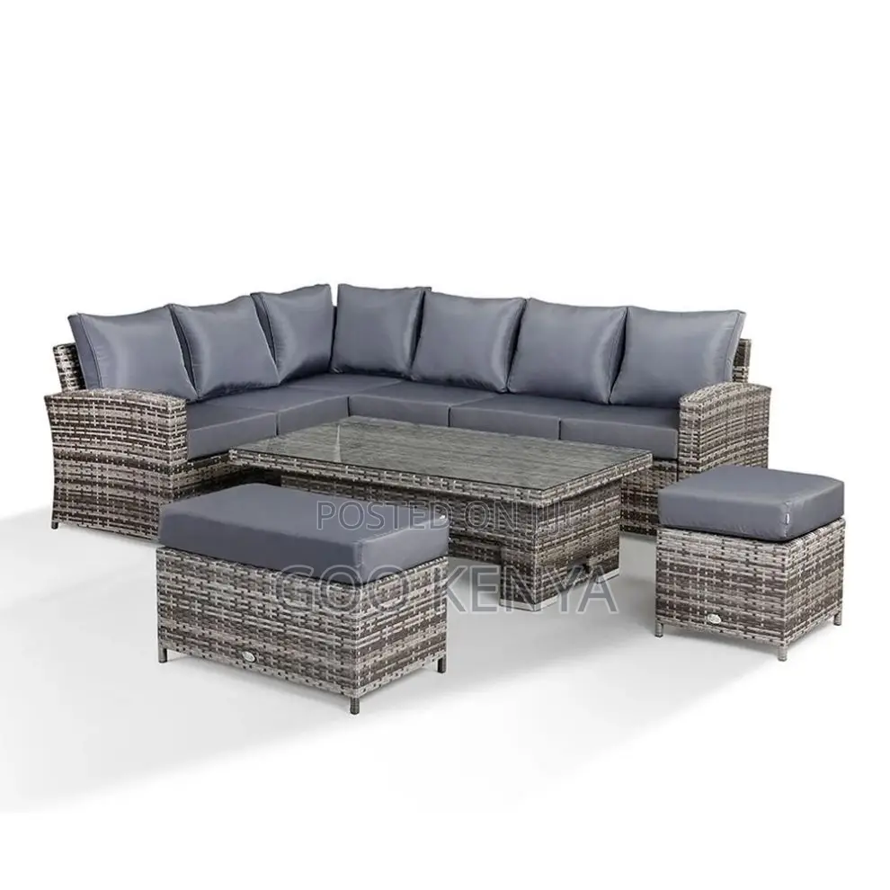 Outdoor Sofa; L-Shaped Fabric Rattan Corner Patio Sofa