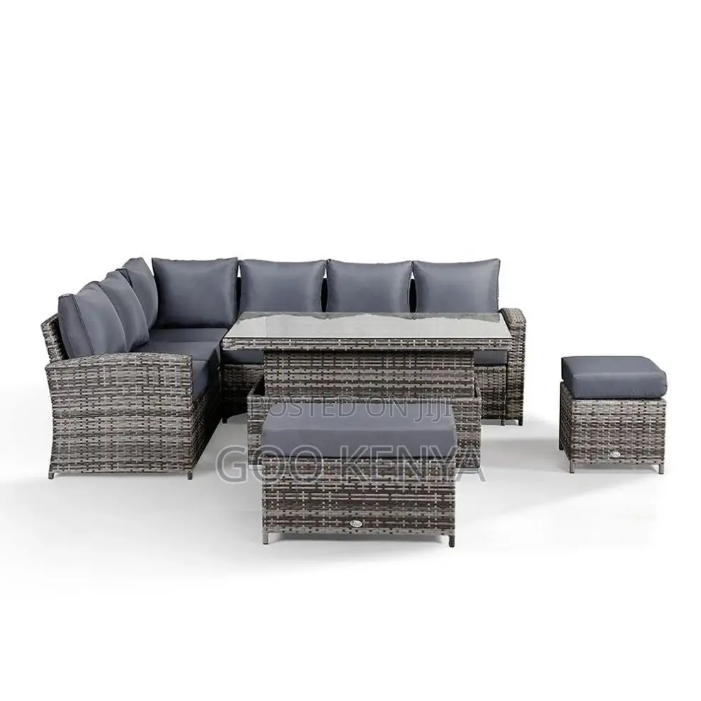 Outdoor Sofa; L-Shaped Fabric Rattan Corner Patio Sofa