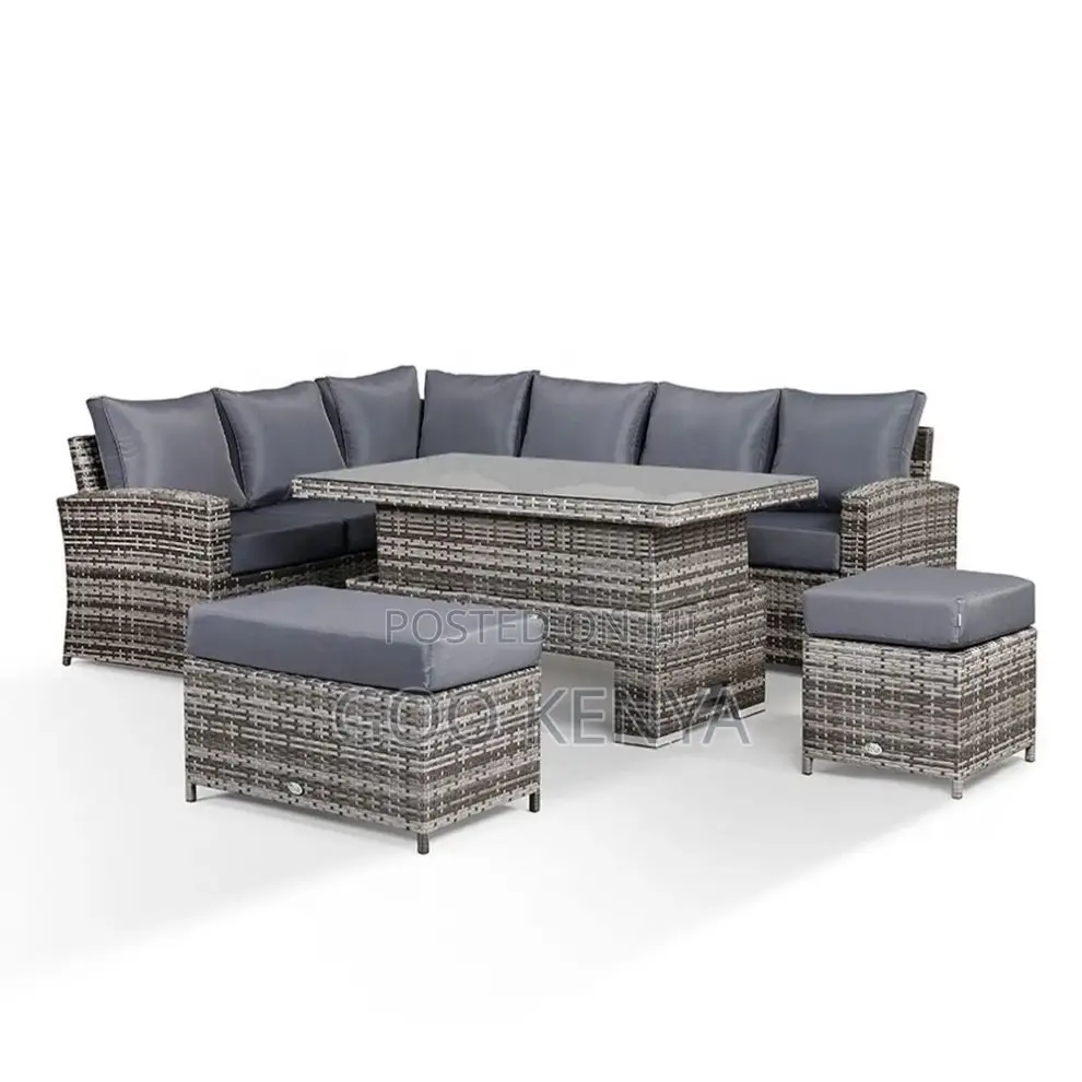 Outdoor Sofa; L-Shaped Fabric Rattan Corner Patio Sofa