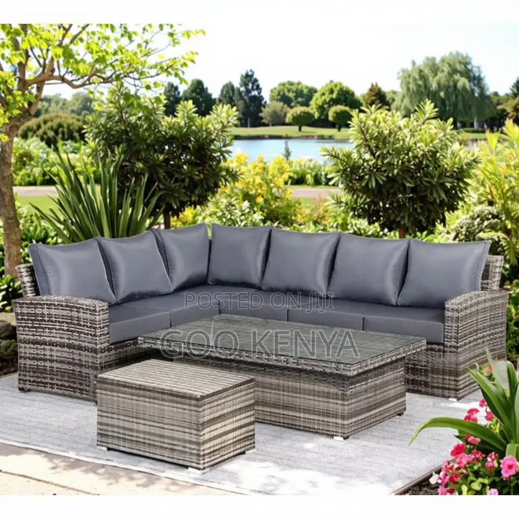 Outdoor Sofa; L-Shaped Fabric Rattan Corner Patio Sofa