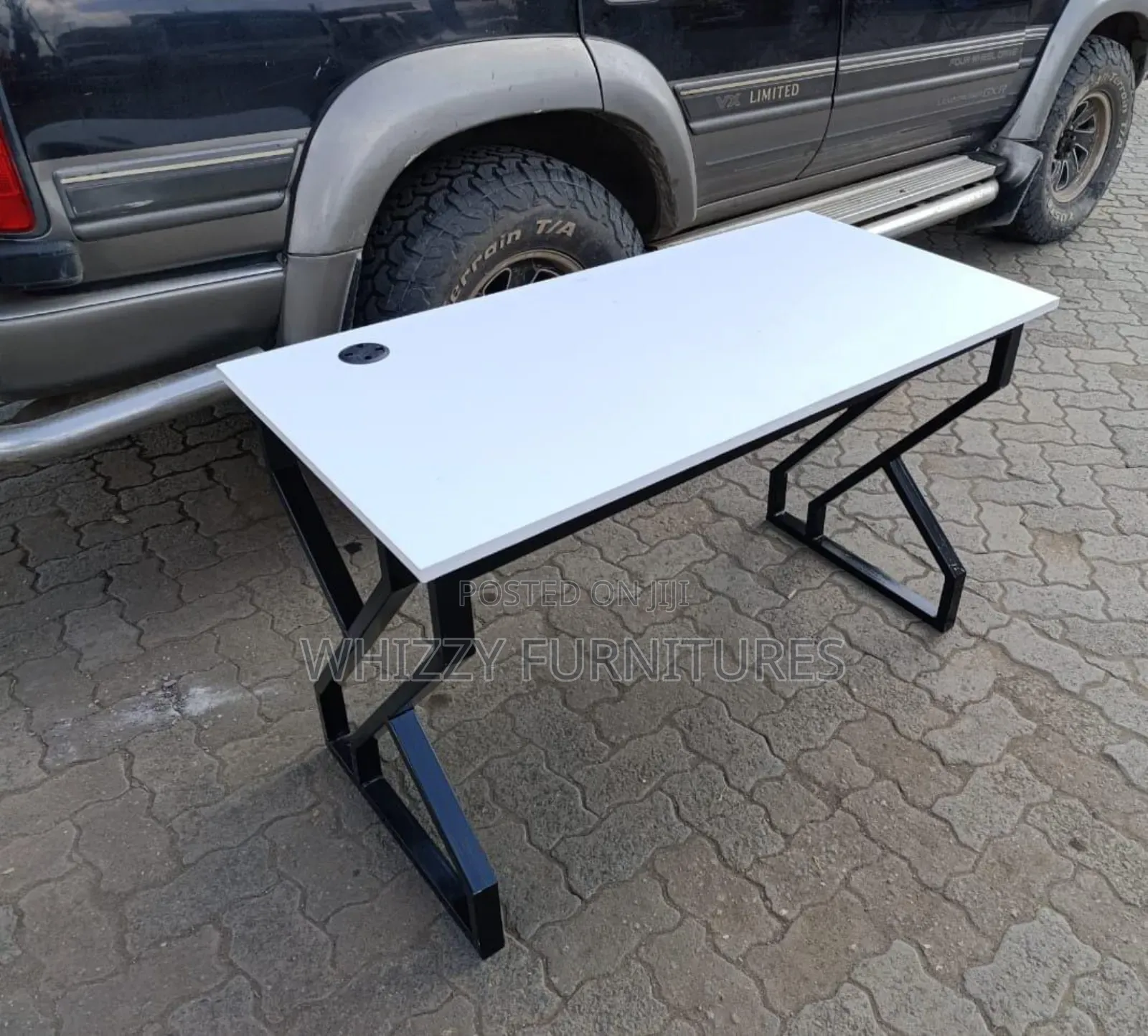 White Office Desk With a Metallic Base